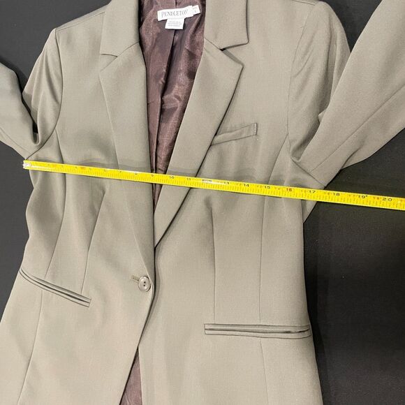 ~ New! 6p Pendleton Blazer Virgin Wool Olive Pockets Lined Seasonless Petite - Picture 9 of 16
